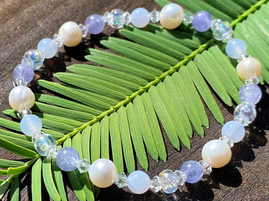 Gemini Girl's Power Healing Stone Bracelet With Blue Lace Agate, Tanzanite & Pearls