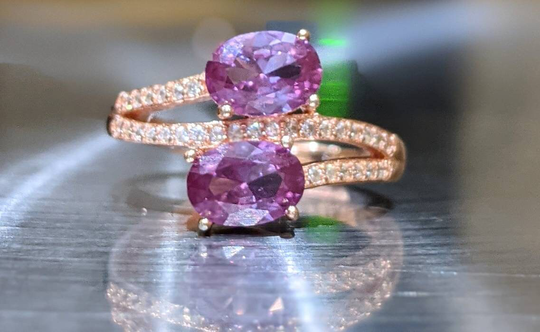 Real Color Changing Hydrothermal Alexandrite Ring Rose Gold 5x7mm Oval Paved Adjustable Band For Womens Birthday Gift