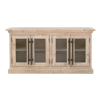 Media Sideboard With 4 Glass Doors And 1 Shelf, Black