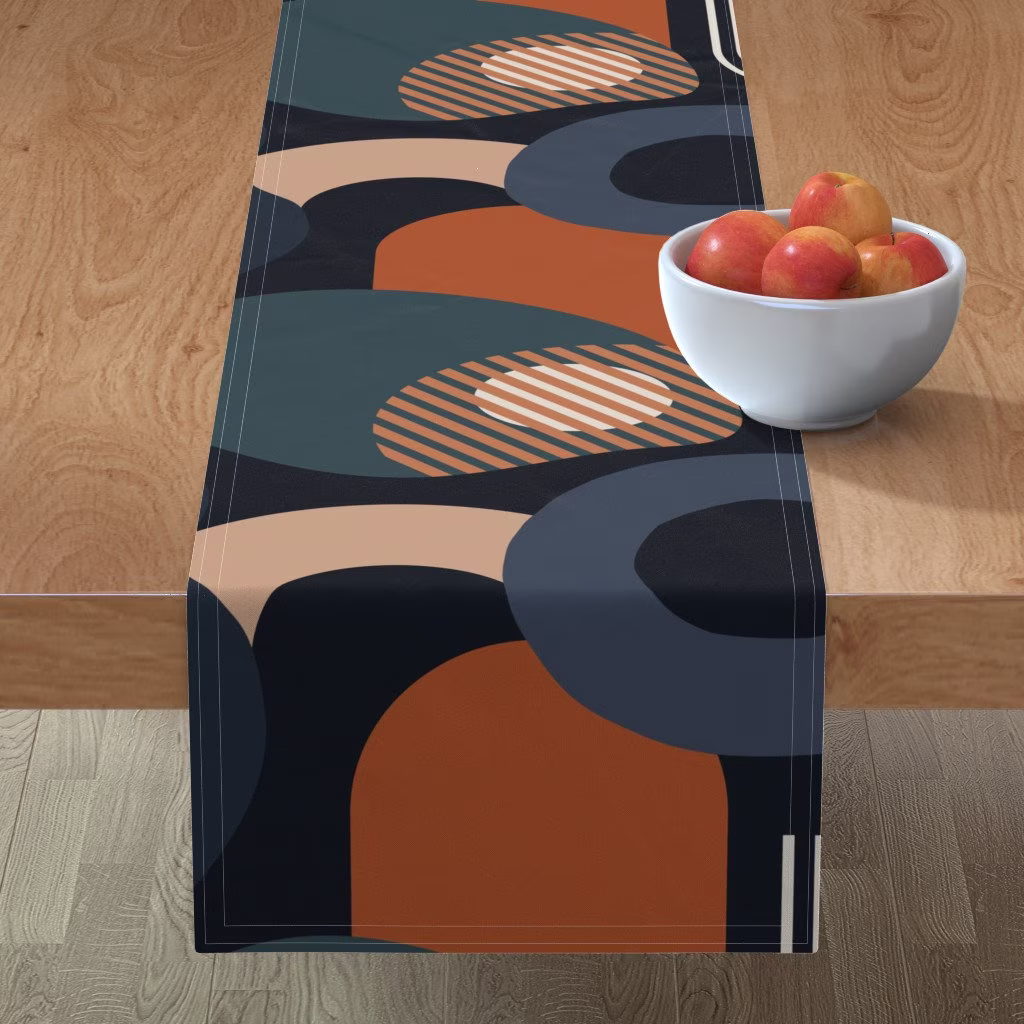 Minimal Art Table Runner - Absinia By Dawn Leblanc Teal Terra Cotta Modern Abstract Scandinavian Cotton Sateen Spoonflower
