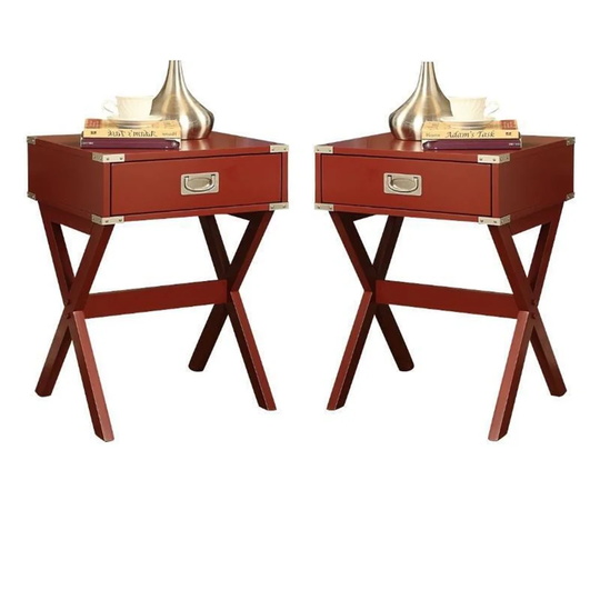 2-Piece Furniture 1-Drawer Wood End Table Set in Red - 54 x 84