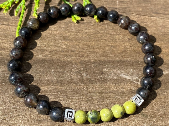 Men's Atlantisite & Black Astrophyllite Healing Stone Bracelet With Positive Energy