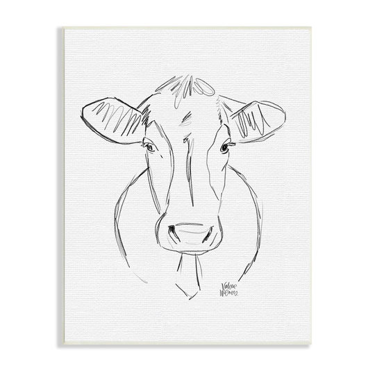 Stupell Industries Farm Cattle Cow Pencil Sketch Drawing Portrait Wood Wall Art, Design by Valerie Wieners - White