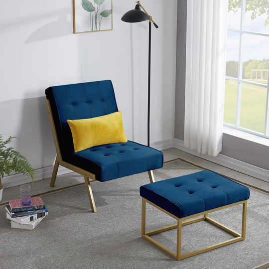 Accent chair with ottoman,with gold metal frame