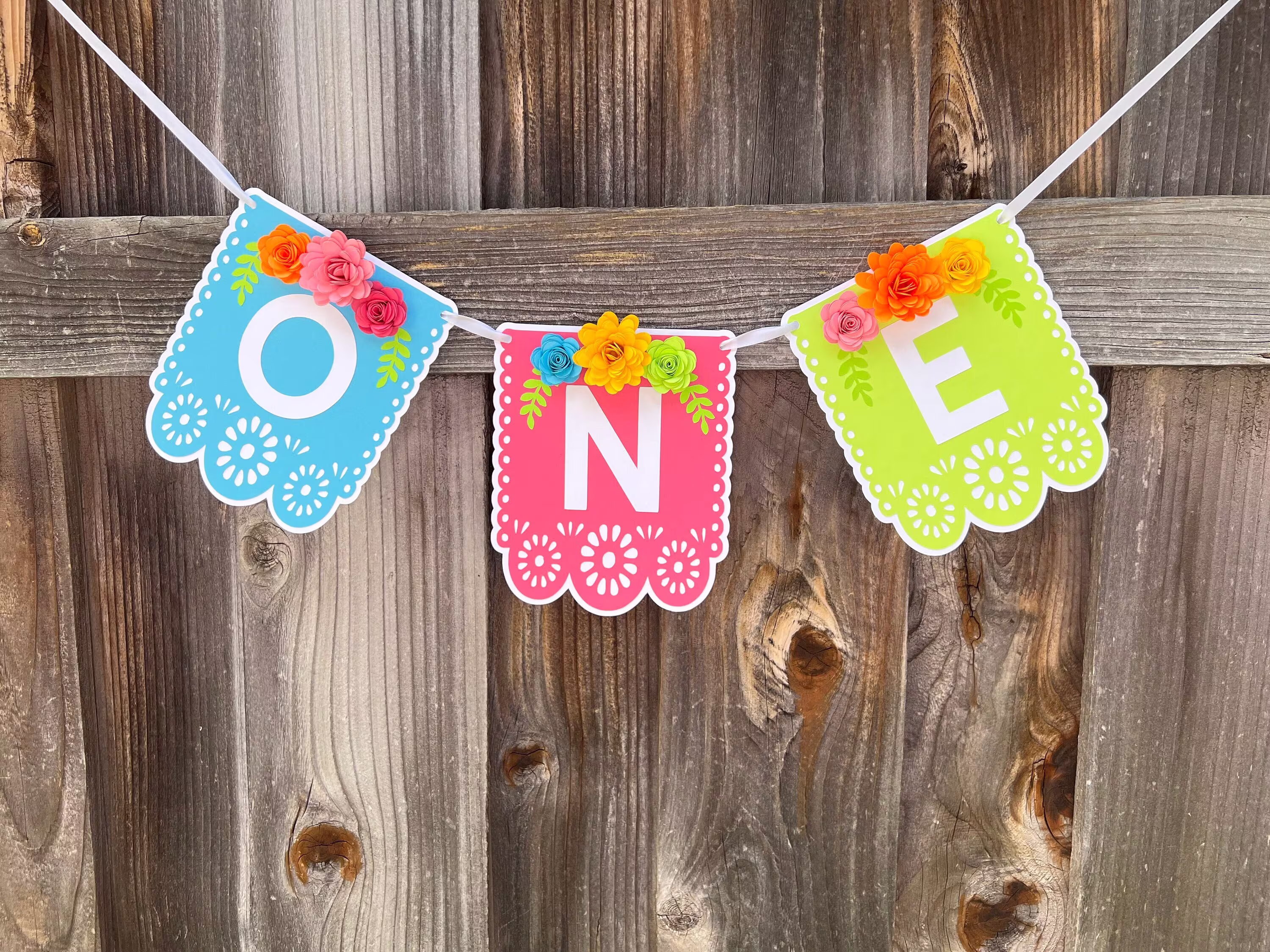 Fiesta High Chair Banner, Birthday One Flower Papel Picado First