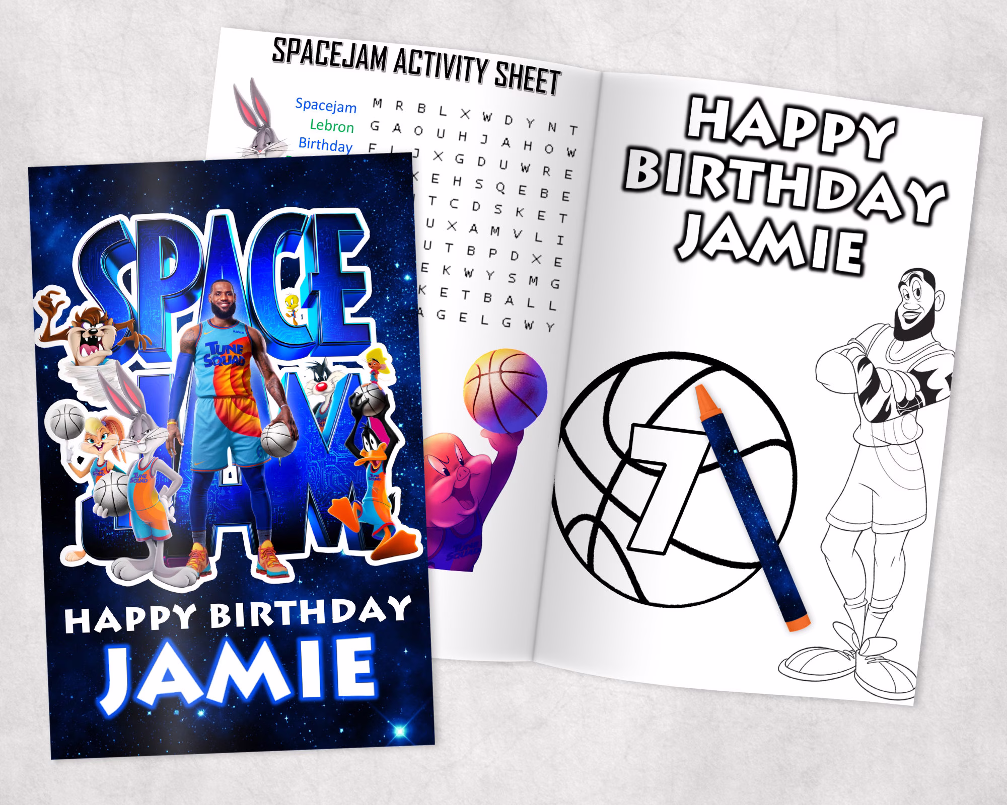 Spacejam Personalized Coloring Books - Custom Party Favors Thank You Gift Birthday Printed & Shipped- 12