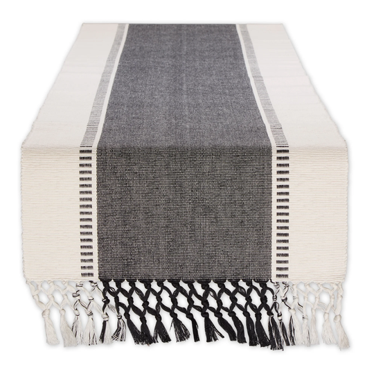 DII Striped Fringe Ribbed Table Runner 13x72"