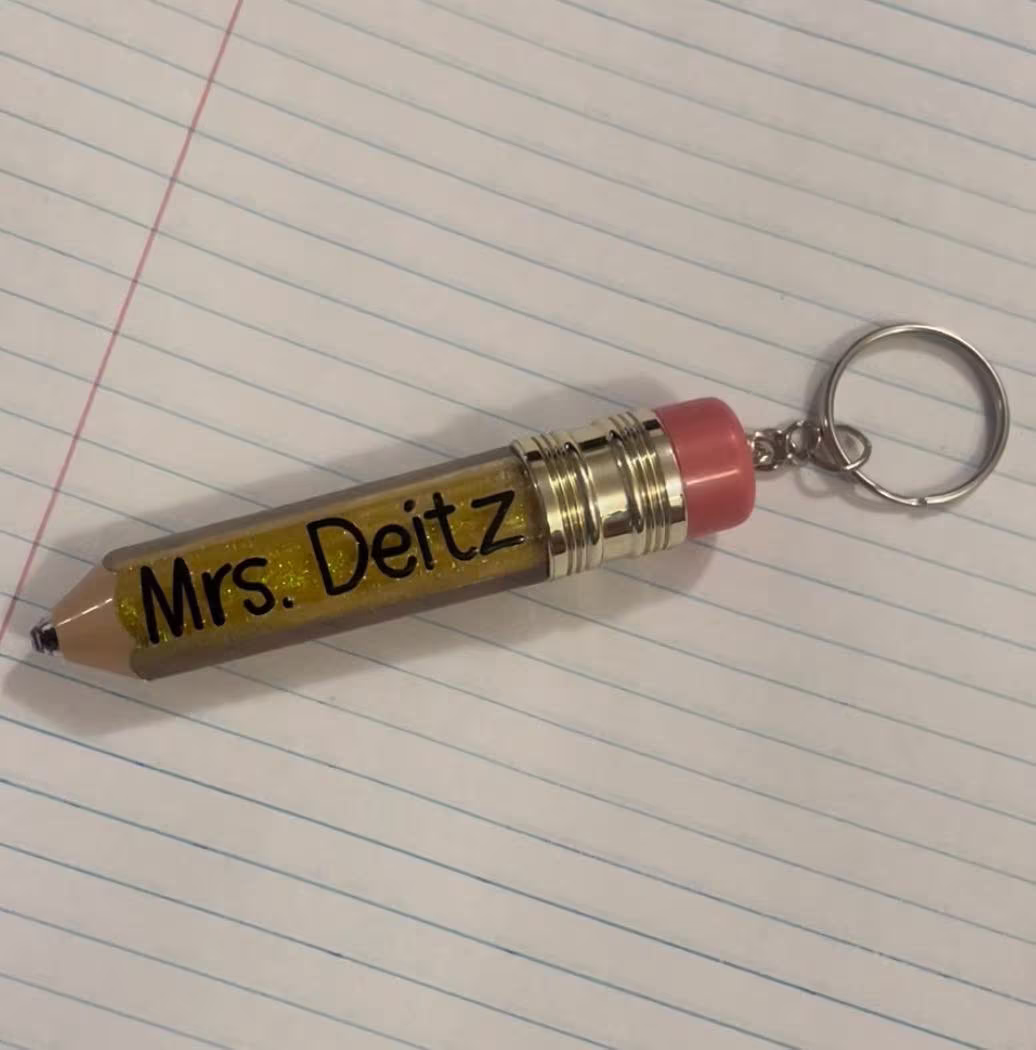 Teacher Pencil Keychain With Name | Personalized Keyring Appreciation Gift Mini Acrylic Yellow Pink Eraser
