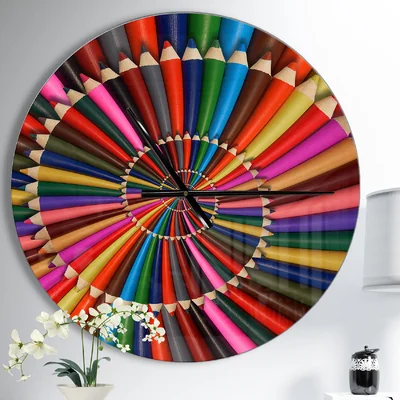 Colorful Rainbow Sharpen Pencils Spiral - Modern wall clock