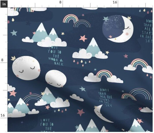 Love You To The Moon & Back Fabric By Yard | Mountains Rainbows Nature Woodland Outdoor Custom