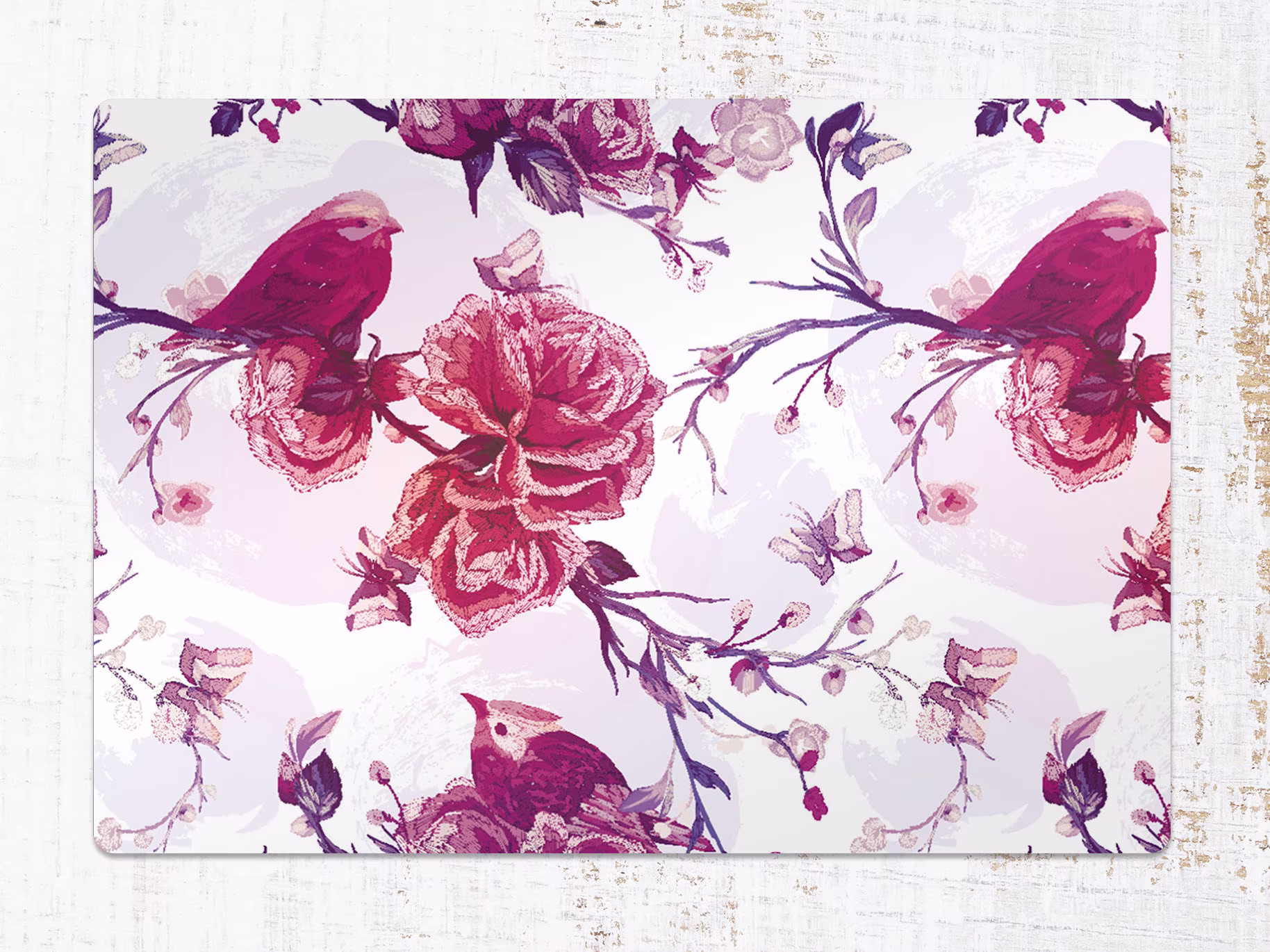 Fiolet Birds Chair Mat, Red Splat Pink Vinyl Floor Floral Protective Pvc Decorative Gift Idea, Splash Mat
