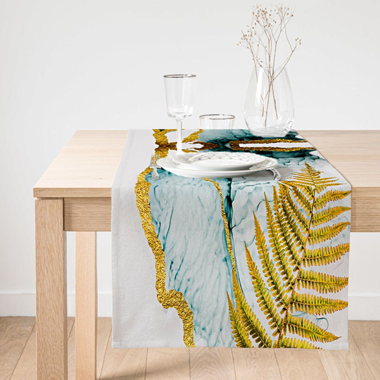 stylish Golden Leaves Table Runner|Colorful Suede Runner|Modern Tabletop|Decorative Tablecloth|Home Decor|Kitchen Decor|Housewarming Gift