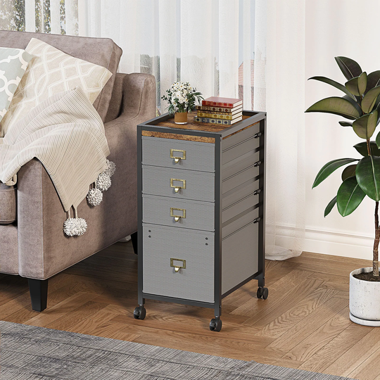 Wood Vertical File Cabinet with 4 Drawers and Wheels - 11.8"L x 14.9"W x 26.2"H