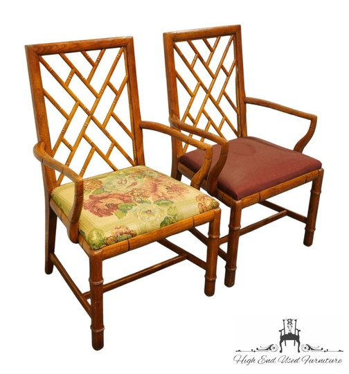 Set Of 2 Century Furniture Asian Chinoiserie Style Dining Arm Chairs