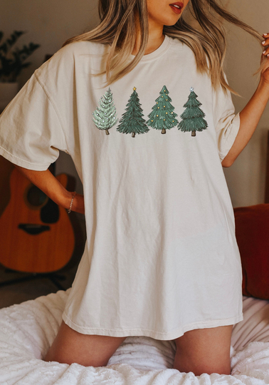 Comfort Colors Christmas Shirt, Retro Tree Xmas Holiday Tshirt, Winter T-Shirt, Pajamas, Women Tee