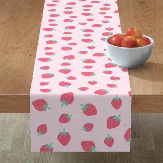 Sweet Strawberry Table Runner - Festival By Httpkoopa Pink Green Japan Inspired Cotton Sateen Spoonflower