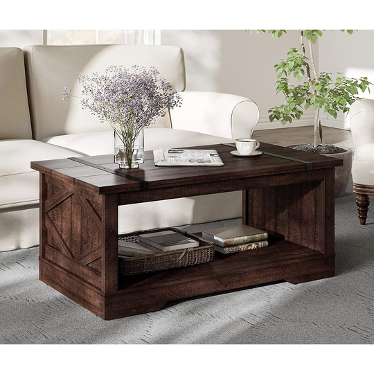 WAMPAT Farmhouse Coffee Table, Rectangle Center Table, 42 Inch, Brown