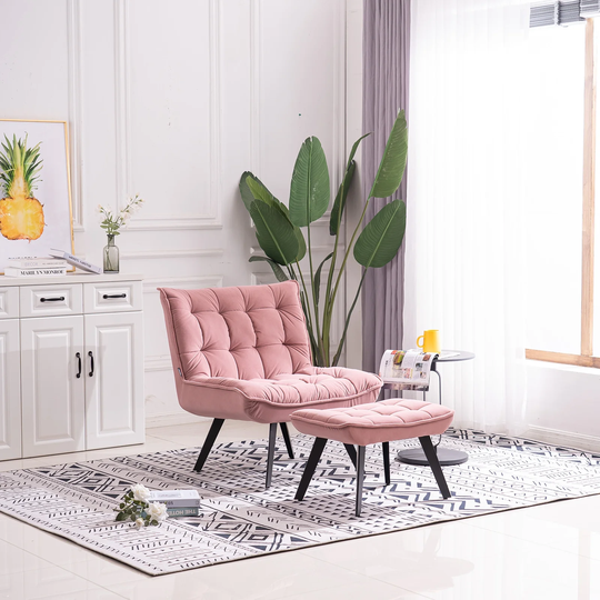 Modern Soft Velvet Large Width Accent Chair Leisure Chair with Ottoman