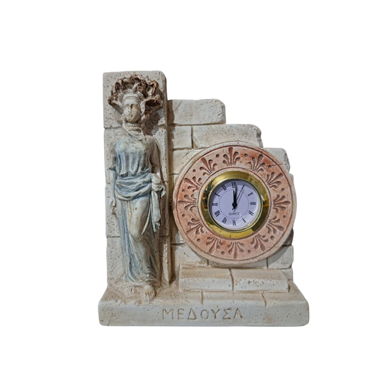 Table Clock Medusa Gorgon Monster Statue Made Of Plaster