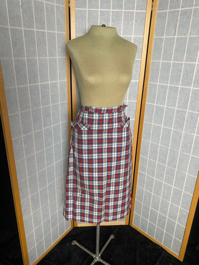 Vintage 1950's Red, White & Green Plaid Fitted Pencil Skirt, Size Xs