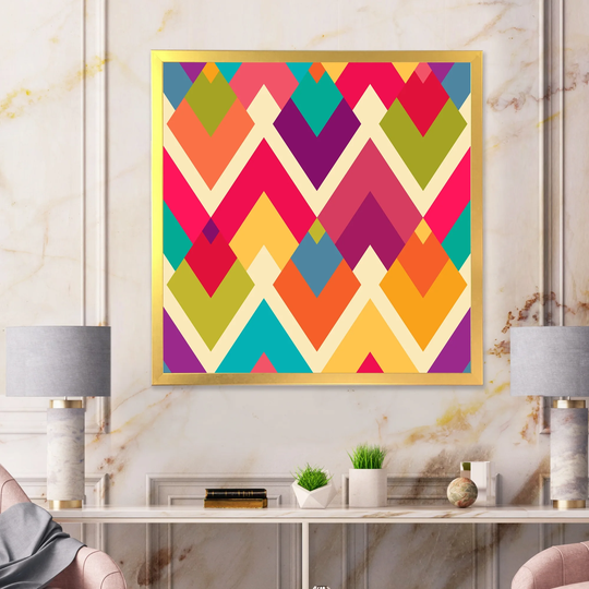 Designart 'Rhombus Geometrics In Retro Colors I' Patterned Framed Art Print