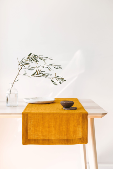 Mustard Linen Table Runner, Various Colors Natural Runners, Stonewashed Soft Decor