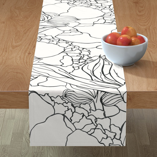 Romantic Peony Table Runner - Black Peonies By Lidiebug Hand Drawn Garden Sketch Large Scale Cotton Sateen Spoonflower