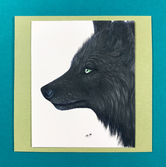 Black Wolf Itty Bitty Frameless Original Colored Pencil Drawing
