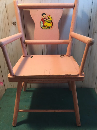 Vintage Wooden Doll Chair, Potty, Pink Nursery Decor, Accessory, Peter Pumpkin Eater