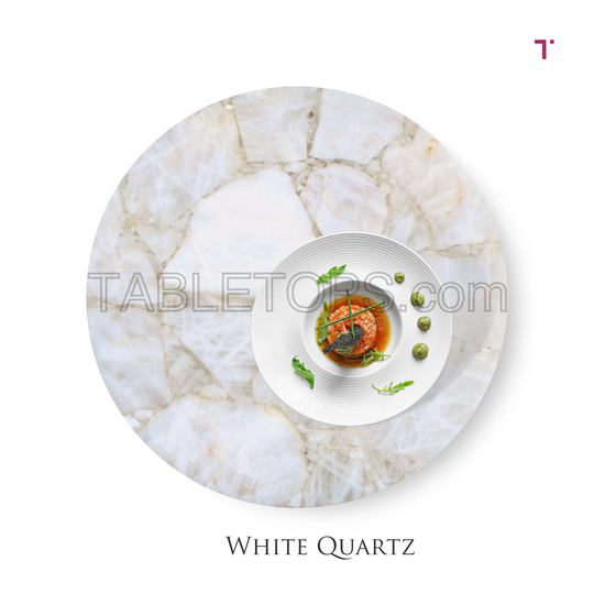 White Semi Precious Quartz Slab Table Top, Kitchen Counter-Top, Living Room Tabletop, Gemstone Surface, Cladding, Patios Healing Tops