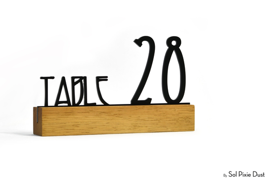 Modern Table Numbers - Iroko Wood/Black Acrylic Number Stand Wedding Custom Signs Restaurant Sign