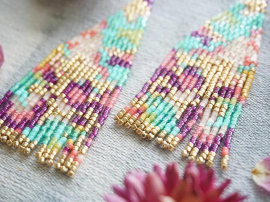 Aubrielle | Colorful Abstract Fringe Earrings 14K Gold-Filled Earwires Handwoven Slow-Made Boho Jewelry Unique Gift For Her