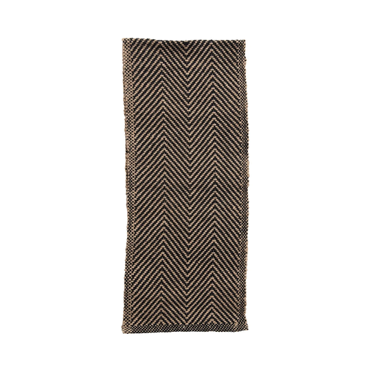 Woven Jute and Cotton Table Runner with Chevron Pattern - 72.0"L x 14.0"W x 0.3"H