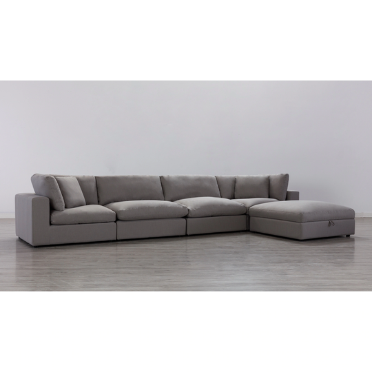Roundhill Furniture Rivas Contemporary Feather Fill 5-Piece Modular Sectional Sofa with Ottoman