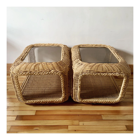 Vintage Braided Wicker End Tables -A Pair | Shipping Not Free