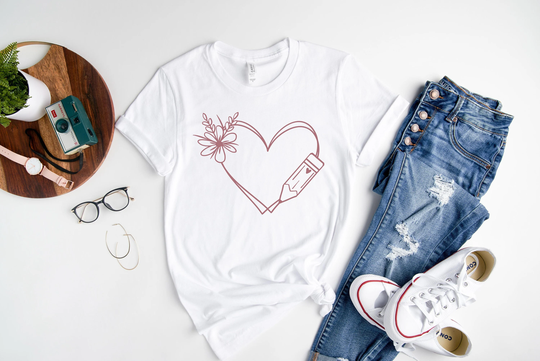 Teacher Heart With Pencil Shirt, Back To School Shirt, School Gift, Teacher Shirt, Cute Shirt, Teacher Life Shirt