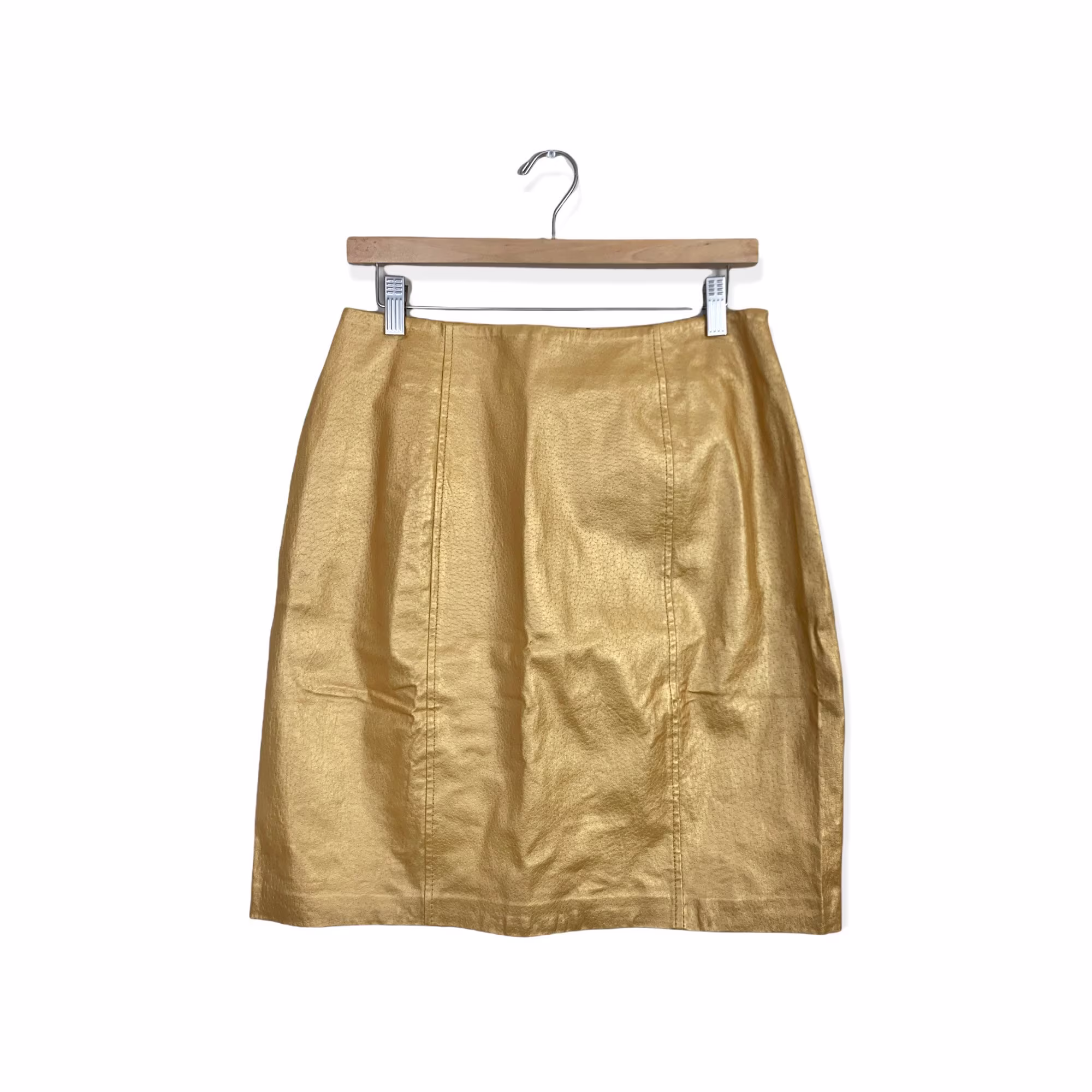 90's Gold Leather Pencil Skirt