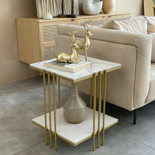 Double Tier Marble Sofa End Table Bedside Tables Storage Nesting Table - 54 x 84