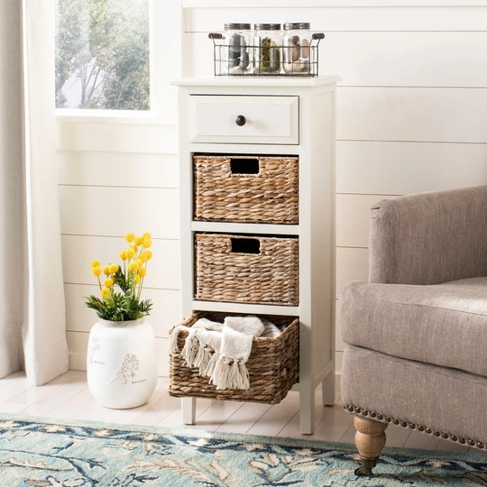 SAFAVIEH Michaela Distressed White 4-Drawer Storage Side Table - 15" x 11.8" x 35.8"