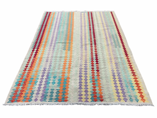 Colorful Kilim Rug 6X8 Multicolor Turkish 6 X 8 Flat Weave Playful Anatolian Wool New