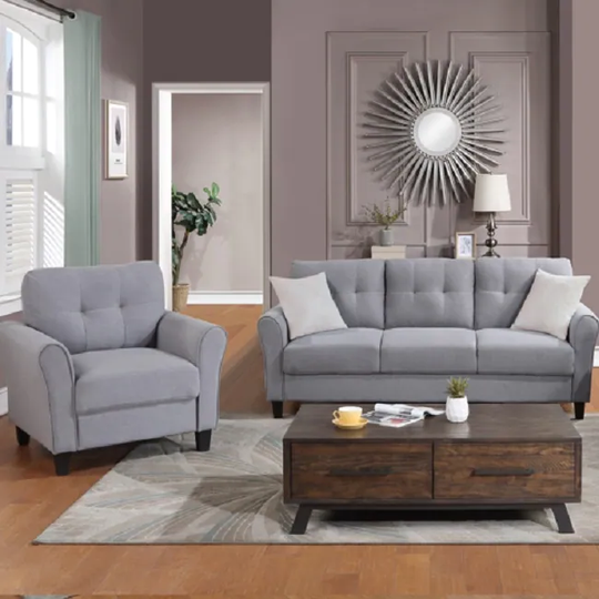 Living Room Sofa Set Linen Upholstered Couch Furniture for Home or Office (1+3 Seat)