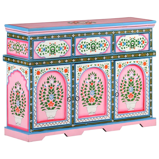 Hand-Painted Sideboard Multicolor 43.3"x11.8"x29.9" Solid Mango Wood
