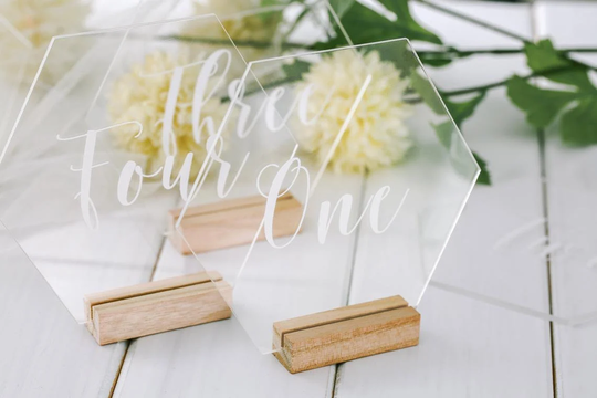 Custom Hexagon Wedding Table Numbers, Acrylic Sign Stand, Table Number With Holder, Modern Decor, Decoration Center Pieces For