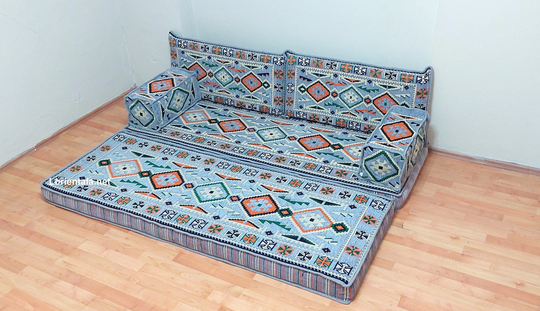 Gray Floor Sofa, Moroccan Home Decor, Oriental Sofa, Floor Couch, Corner Cushions, Arabic Seating, Bohemian Furniture, Living Room