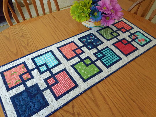 Quilted Modern Table Runner, Geometric Shape, Mother's Day Gift, Handmade in Usa