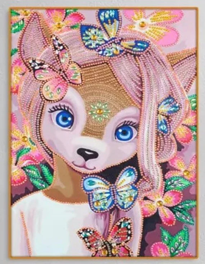Us Seller. 40x30cm Fairytale Girl, Deer, Clear Rhinestones. Diamond Painting Kit. Special Drill Shapes, Partial Drill. Fast S&h