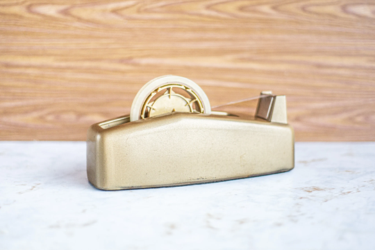 Vintage Midcentury Commercial Scotch Tape Dispenser, Gold Metal, Packing Supply, Home Office, Craft Room