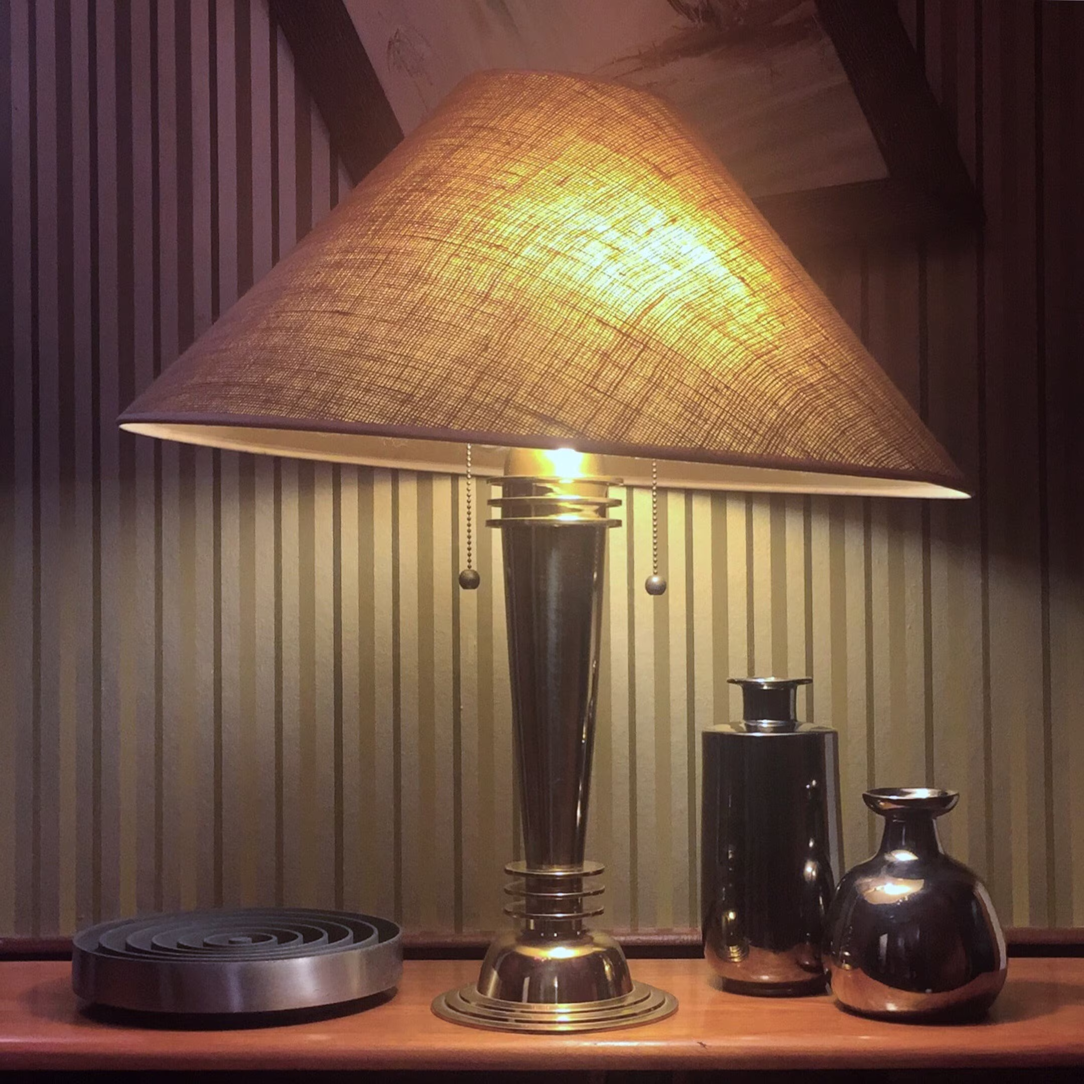 Mutual Sunset Brass Table Lamp Without Shade in An Art Deco - Machine Age Steampunk Style