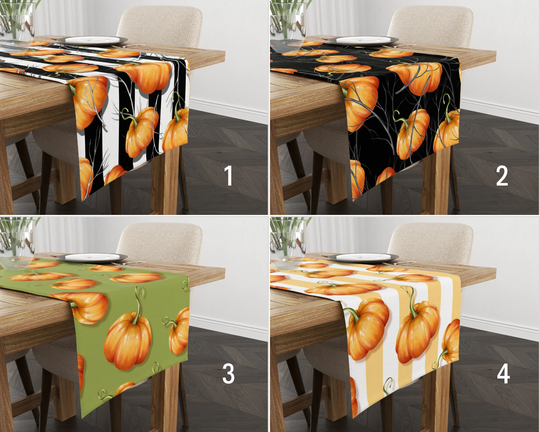 Pumpkin Table Runner, Fall Kitchen Orange Pumpkins Tablecloth, Housewarming Gift, Textile, Linens, Autumn Decors