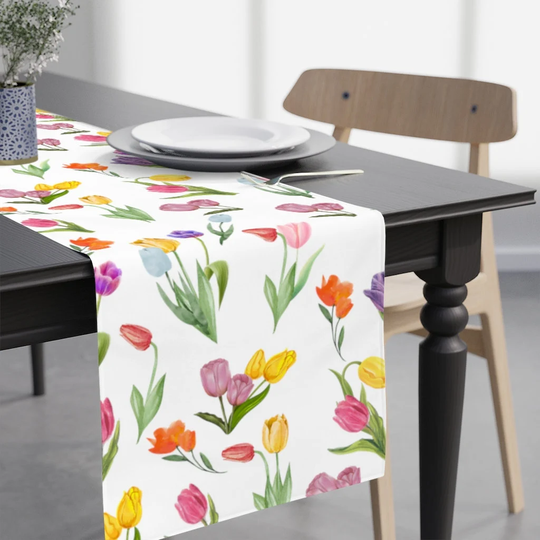 Floral Table Runner, Tulip Decor, Flower Housewarming Gift, Gift For Spring, Spring Decor